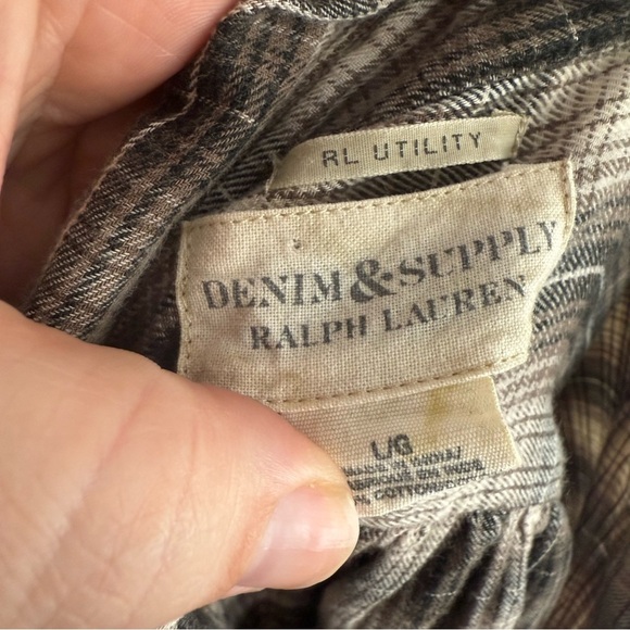 Denim & Supply Ralph Lauren Grey Cream Plaid RL Utility Button Up Shirt Large - Picture 7 of 7